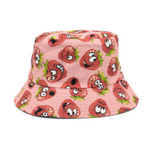 Bob-rose-avec-des-fraises-en-style-cartoon-imprimées-dessus