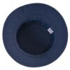 Un bob chapeau bleu marine retourné avec vue sur son intérieur et présenté sur un fond blanc