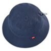 Un bob chapeau bleu marine présenté vu de dessus sur un fond blanc