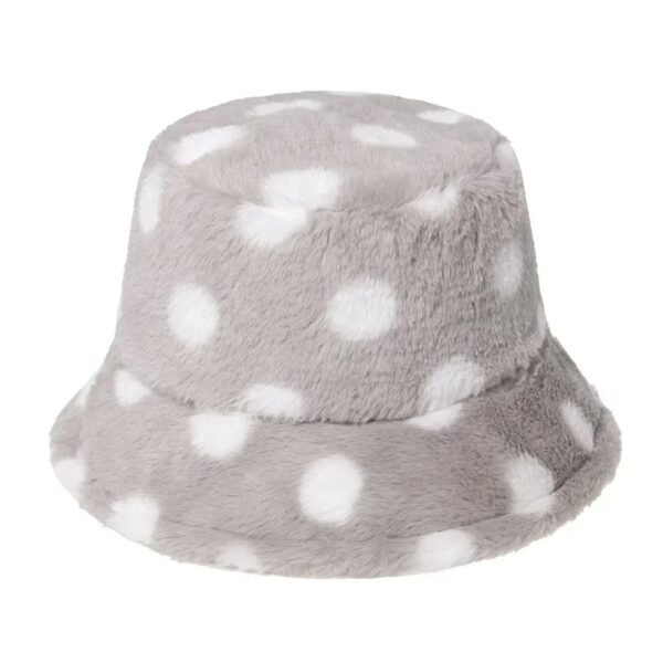 Chapeau bob en fourrure gris à poids blancs