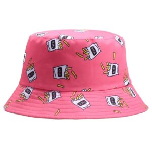 Un bob chapeau de couleur rose avec des frites imprimées