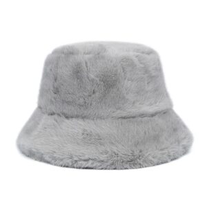 Bucket hat en fausse fourrure de couleur gris