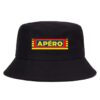 Un chapeau bob noir avec le logo apéro imprimé