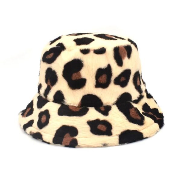 Bob chapeau en fourrure crème avec motifs guépard