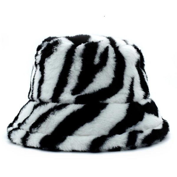Bob chapeau chaud en fourrure avec des rayures de zèbre en noir et blanc