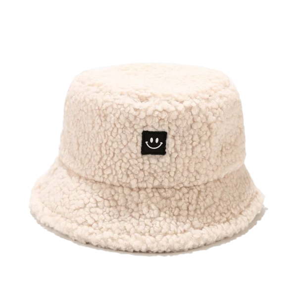 Bob chapeau en fourrure de couleur beige avec smiley