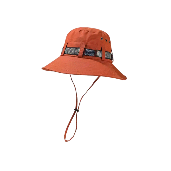 Un bob chapeau anti UV de couleur orange sur un fond blanc