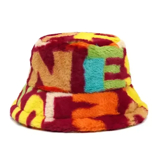 chapeau-fourrure-epais-hiver-motif-multicolore Chapeau en fourrure épaisse multicolore hiver