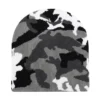 Bonnet de ski pour homme à motif camouflage gris et noir, conçu pour un look discret et robuste lors des activités en montagne.