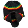 Bonnet homme rasta vue intérieure, dessous finitions maille noire bandes colorées