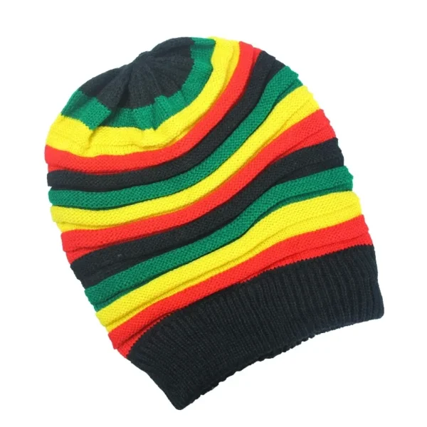 Bonnet rasta vue complète multicolore noir rouge jaune vert style reggae hiver