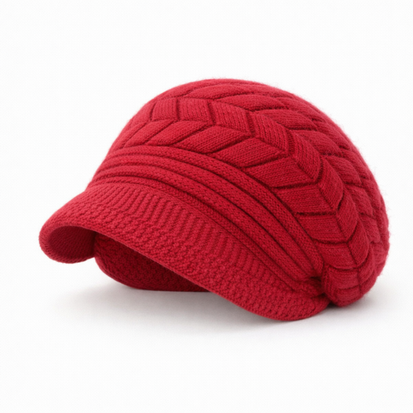 Béret femme rouge en laine, design parisien raffiné, bonnet d’hiver féminin avec visière souple