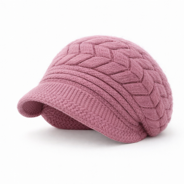 Bonnet béret femme rose poudré en maille douce, accessoire tendance pour un look féminin et cosy