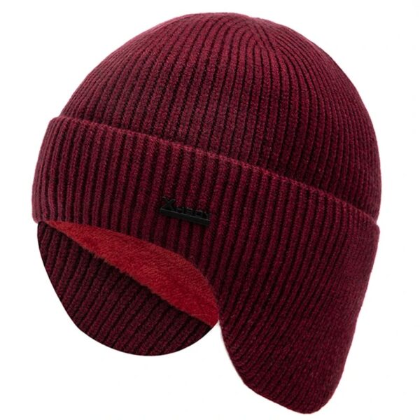 Bonnet homme bordeaux avec cache oreilles et doublure chaude, accessoire d’hiver confortable contre le froid