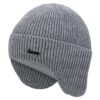 Bonnet homme gris à cache oreilles intégrés, maille épaisse pour protection contre le froid et les basses températures